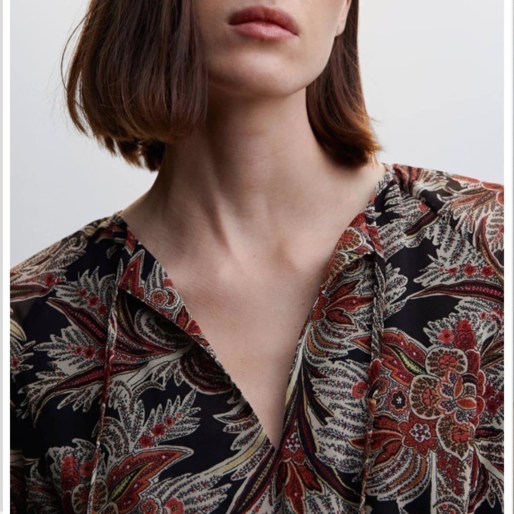 NWT Mango floral chiffon long sleeve mini dress - Picture 6 of 10